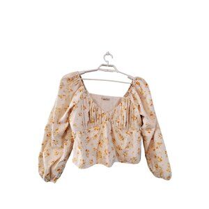 Abercrombie & Fitch top womens XL cream yellow floral peasant cropped smckd back
